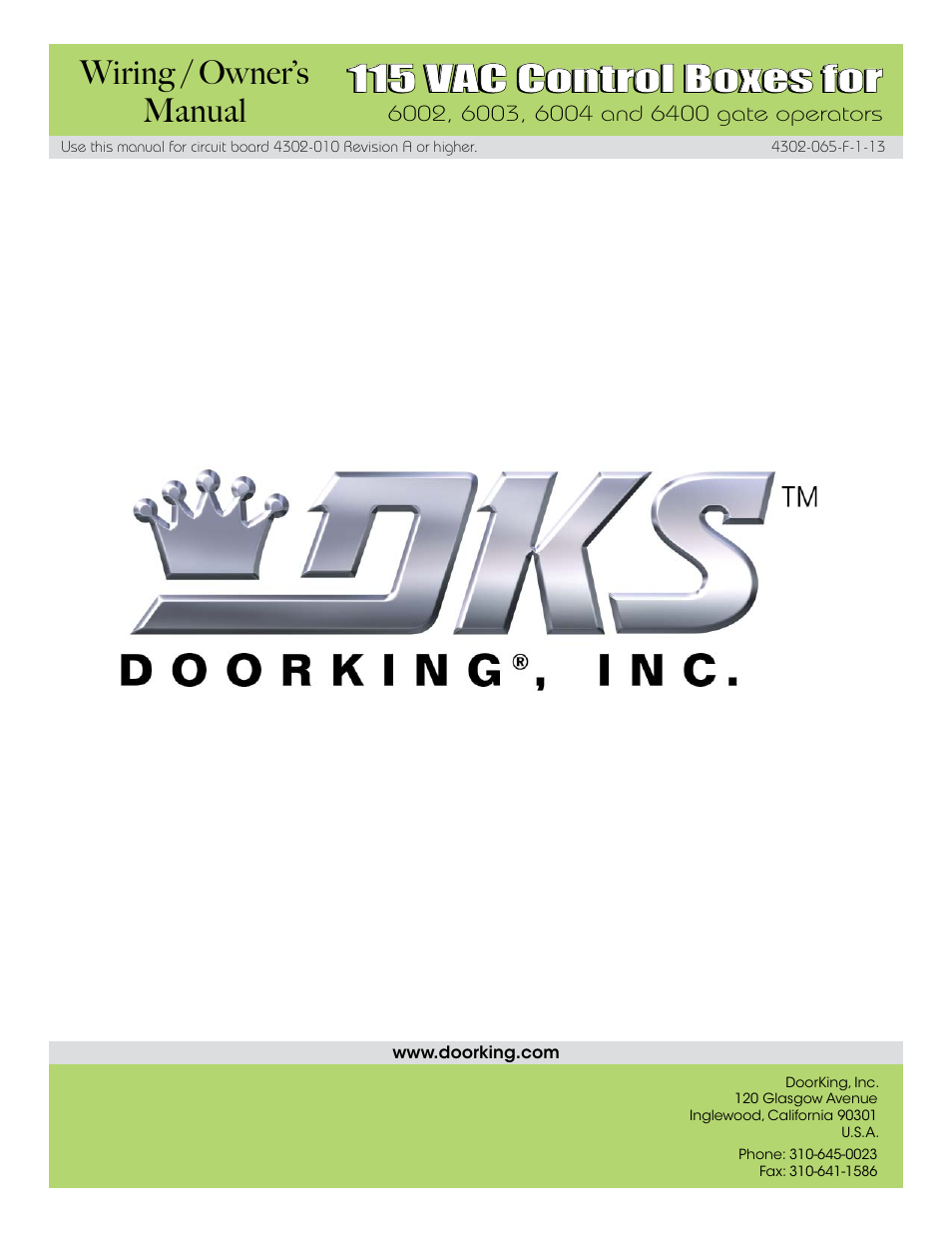 115 vac control boxes for, Wiring / owner’s manual | Controlled Products Systems Group 4302-111 User Manual | Page 34 / 34