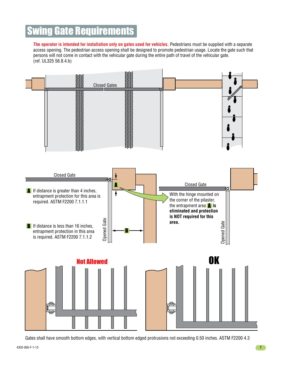 Swing gate requirements, Not allowed | Controlled Products Systems Group 4302-111 User Manual | Page 9 / 34