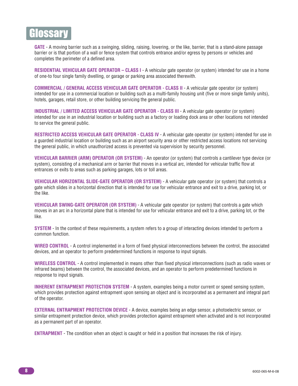 Glossary | Controlled Products Systems Group 6002-080 User Manual | Page 10 / 32