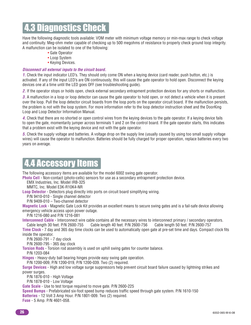 4 accessory items, 3 diagnostics check | Controlled Products Systems Group 6002-080 User Manual | Page 28 / 32