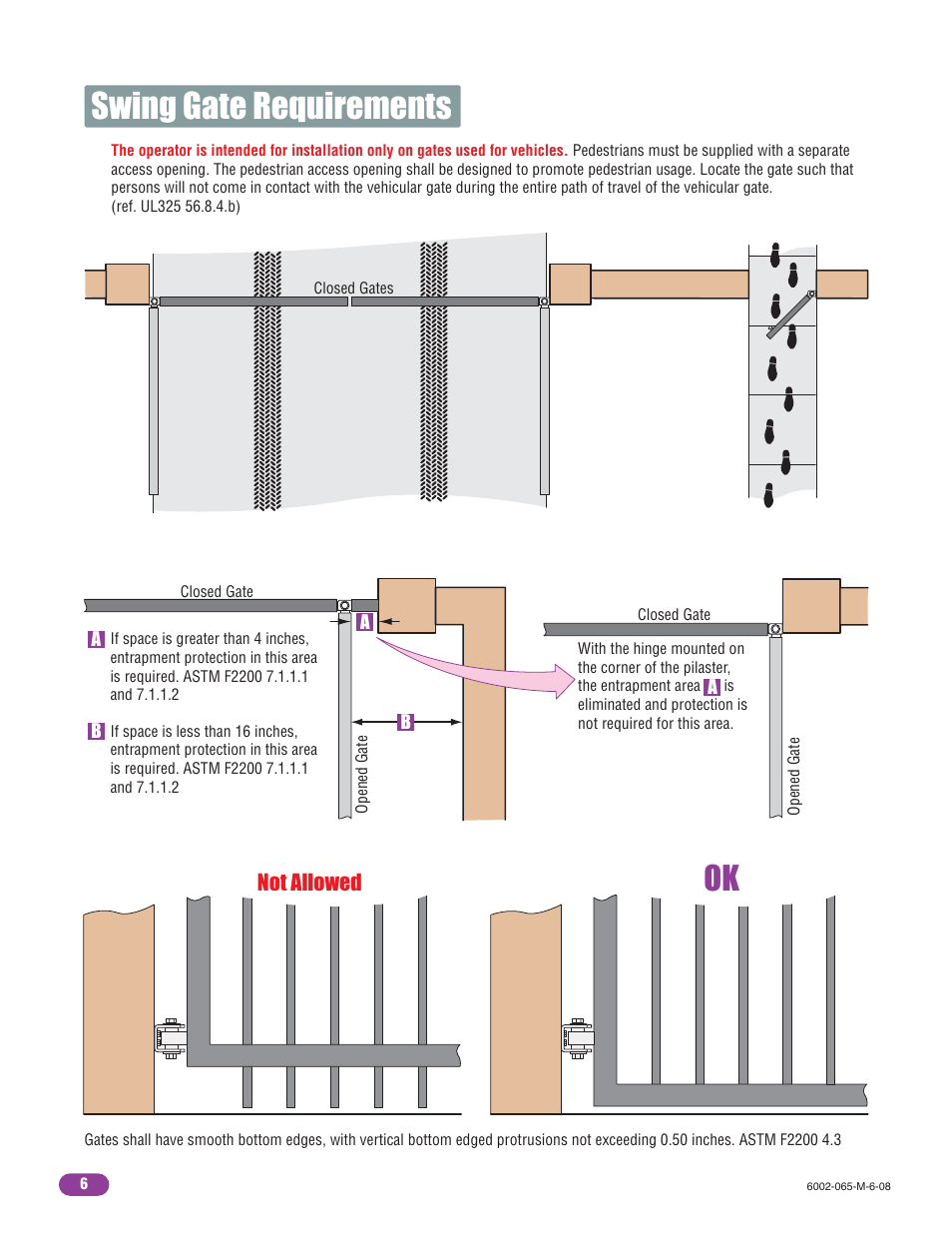 Swing gate requirements, Not allowed | Controlled Products Systems Group 6002-080 User Manual | Page 8 / 32