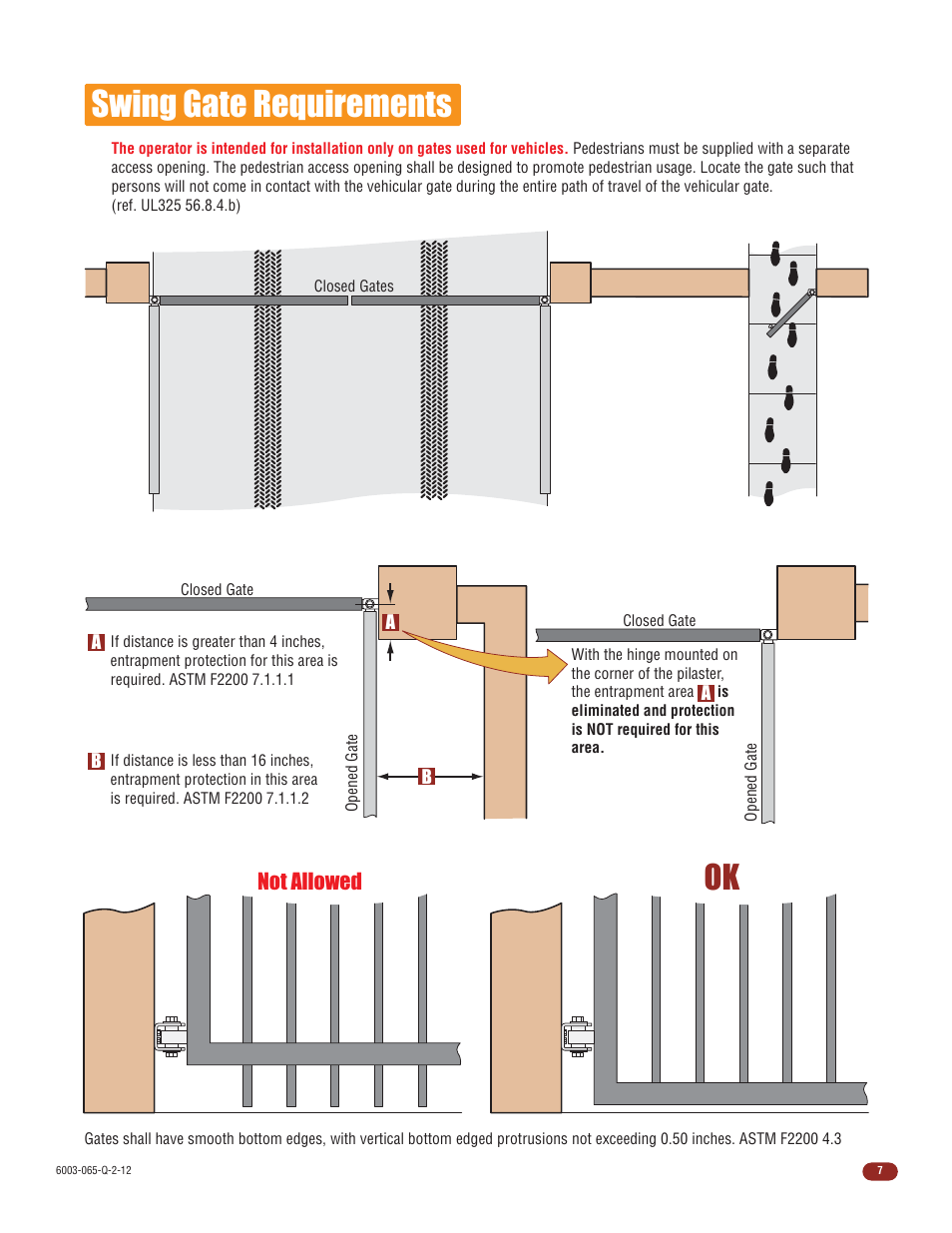 Swing gate requirements, Not allowed | Controlled Products Systems Group 6003-080 User Manual | Page 9 / 22
