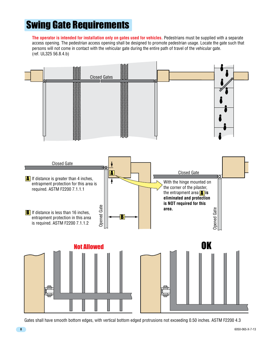 Swing gate requirements, Not allowed | Controlled Products Systems Group 6050-080 User Manual | Page 10 / 46