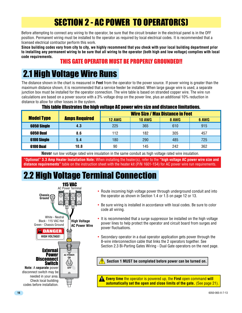 This gate operator must be properly grounded | Controlled Products Systems Group 6050-080 User Manual | Page 18 / 46