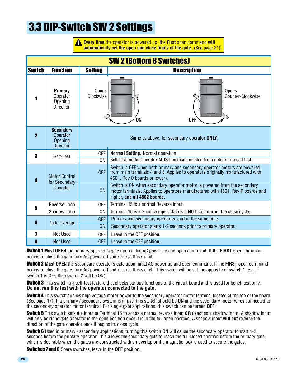 3 dip-switch sw 2 settings, Sw 2 (bottom 8 switches) | Controlled Products Systems Group 6050-080 User Manual | Page 22 / 46