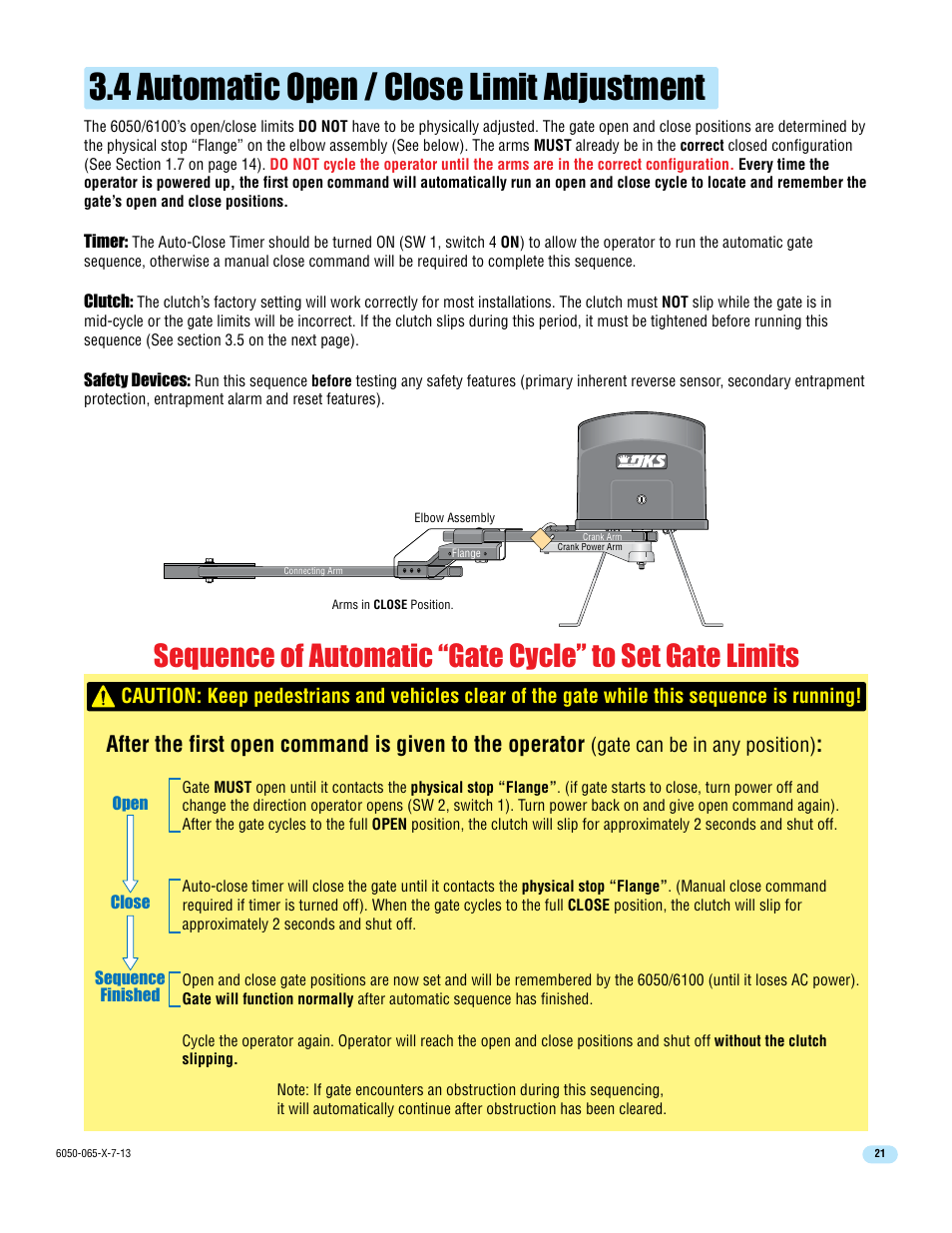 4 automatic open / close limit adjustment, Gate can be in any position) | Controlled Products Systems Group 6050-080 User Manual | Page 23 / 46