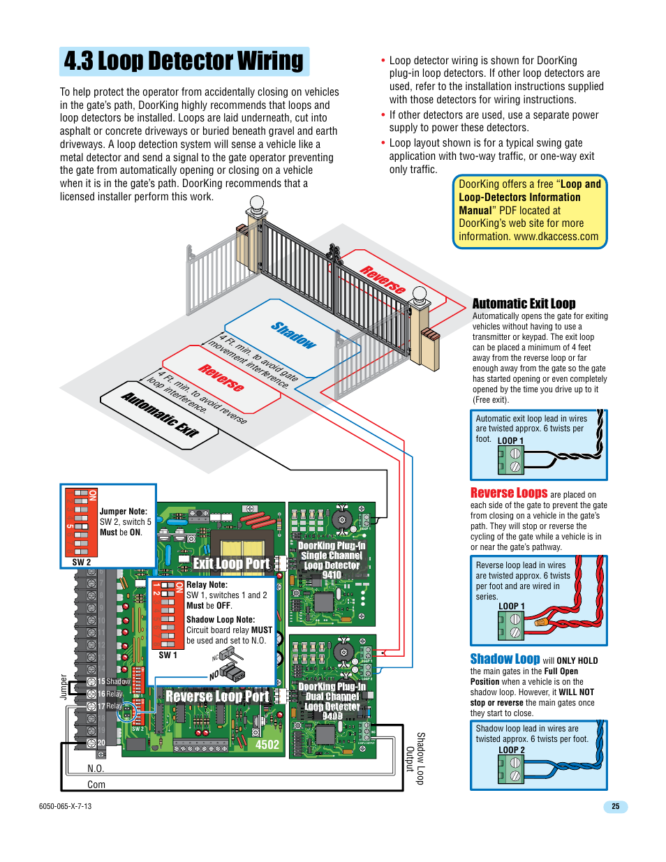 3 loop detector wiring, Reverse, Reverse shadow automatic exit | Exit loop port reverse loop port, Reverse loops, Shadow loop, Automatic exit loop | Controlled Products Systems Group 6050-080 User Manual | Page 27 / 46