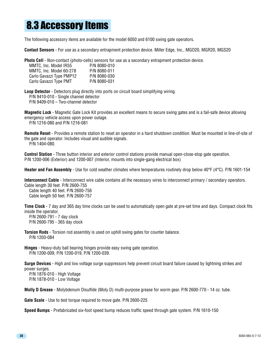 3 accessory items | Controlled Products Systems Group 6050-080 User Manual | Page 40 / 46
