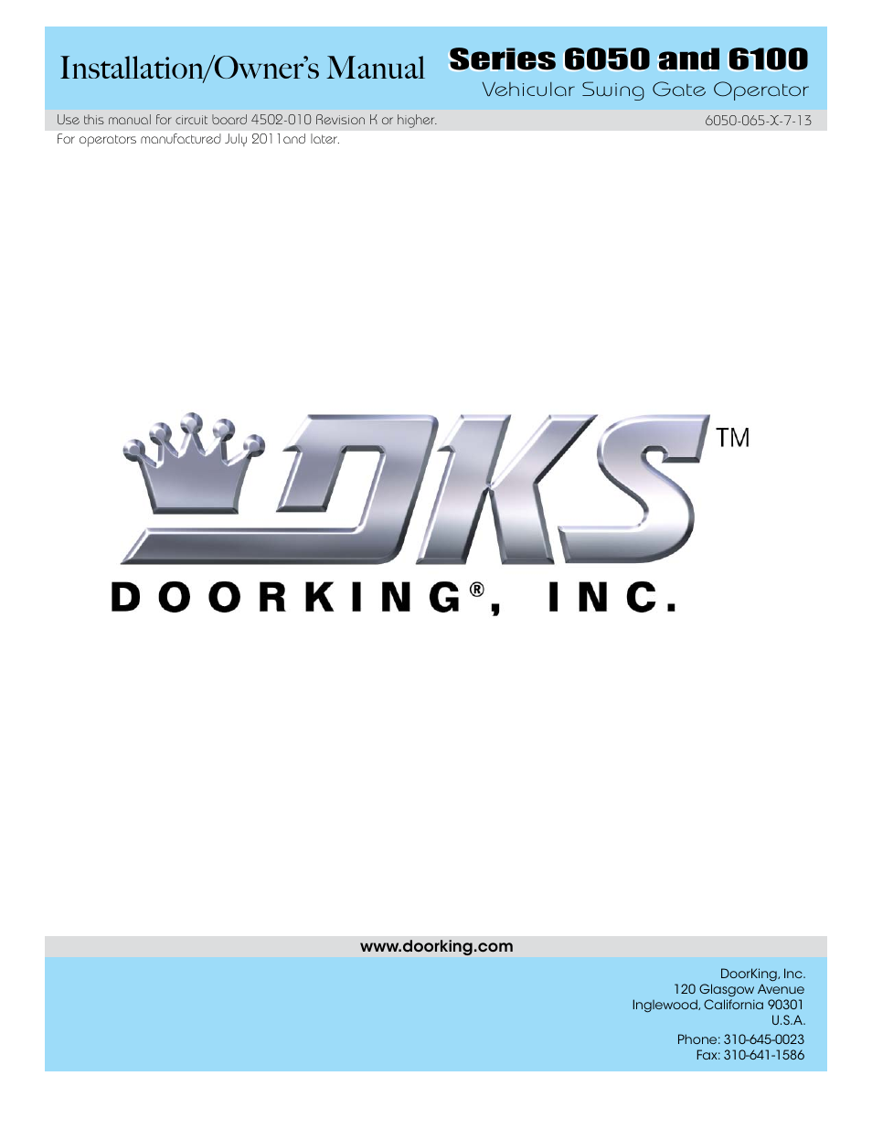 Installation/owner’s manual | Controlled Products Systems Group 6050-080 User Manual | Page 46 / 46