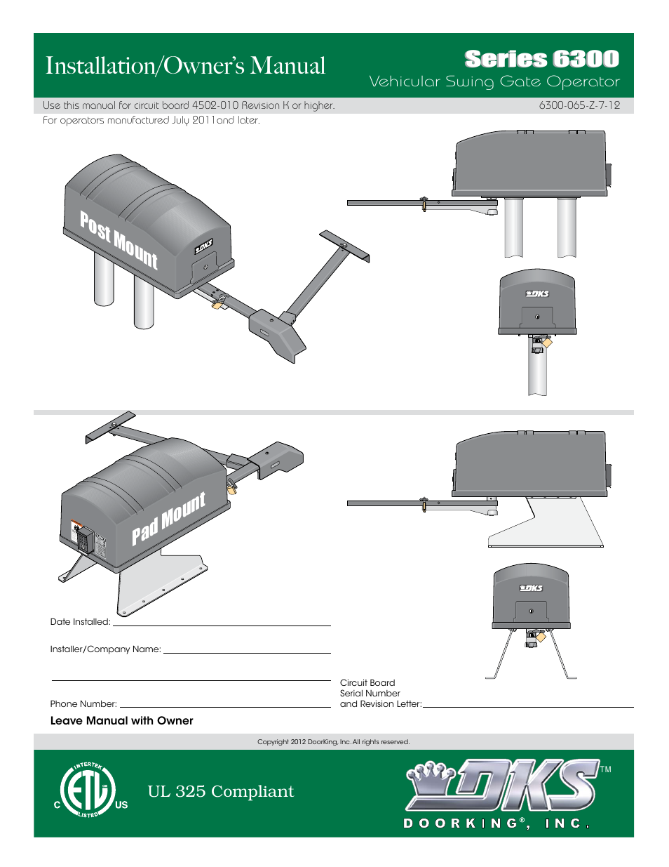 Controlled Products Systems Group 6300-080 User Manual | 52 pages