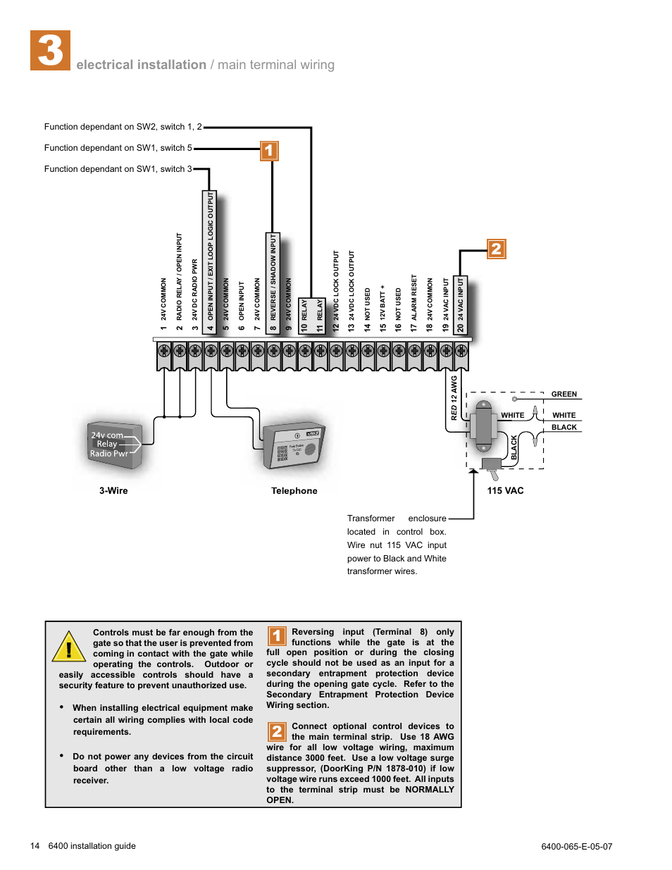 Electrical installation / main terminal wiring | Controlled Products Systems Group 6400-080 User Manual | Page 14 / 28