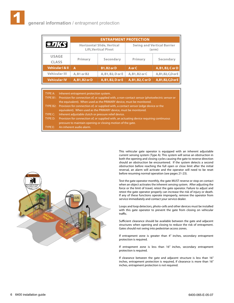 General information / entrapment protection | Controlled Products Systems Group 6400-080 User Manual | Page 6 / 28
