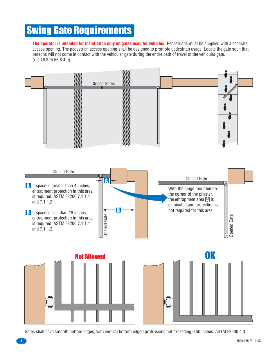 Swing gate requirements, Not allowed | Controlled Products Systems Group 6500-080 User Manual | Page 10 / 48