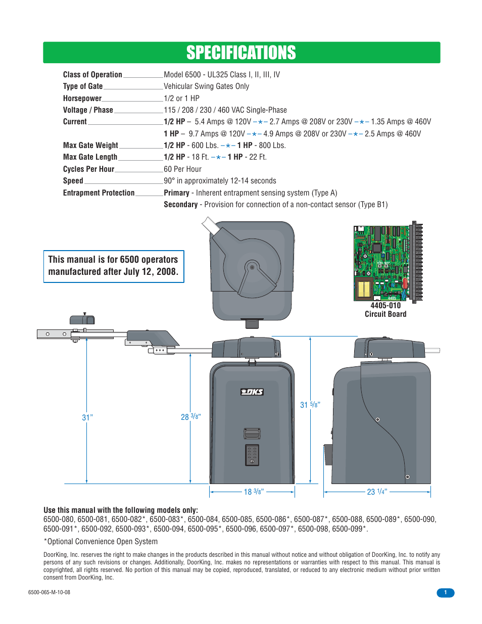 Specifications | Controlled Products Systems Group 6500-080 User Manual | Page 3 / 48