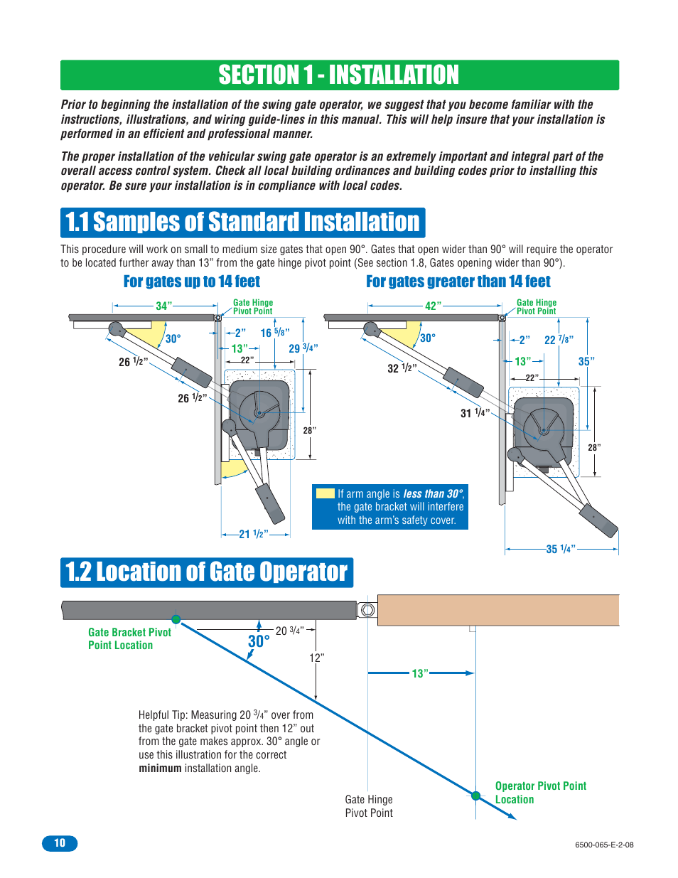 1 samples of standard installation, 2 location of gate operator | Controlled Products Systems Group 6500-083 User Manual | Page 11 / 46
