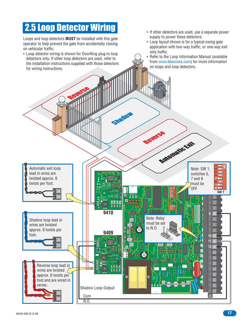 5 loop detector wiring, Reverse, Reverse automatic exit shadow | Controlled Products Systems Group 6500-083 User Manual | Page 18 / 46