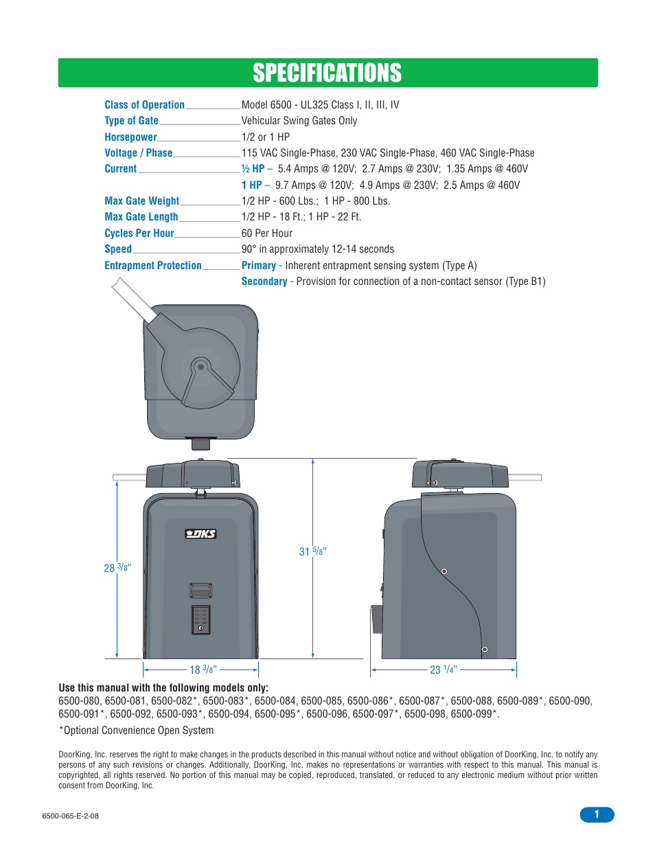 Specifications | Controlled Products Systems Group 6500-083 User Manual | Page 2 / 46