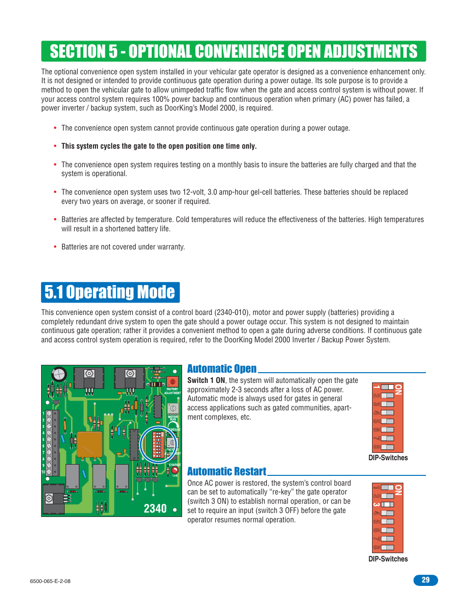 Automatic open, Automatic restart | Controlled Products Systems Group 6500-083 User Manual | Page 30 / 46