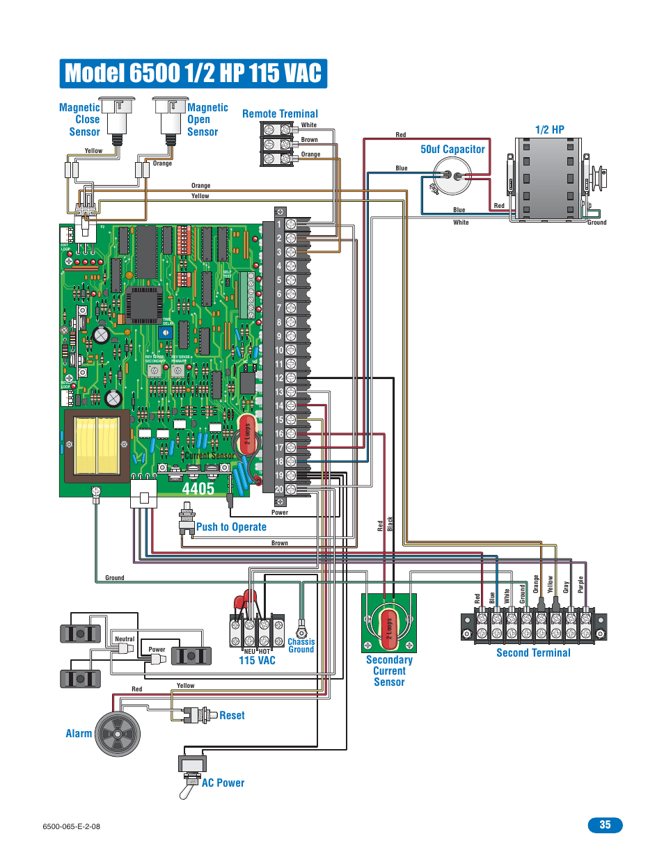 Remote treminal 115 vac, Magnetic close sensor, Current sensor | Controlled Products Systems Group 6500-083 User Manual | Page 36 / 46