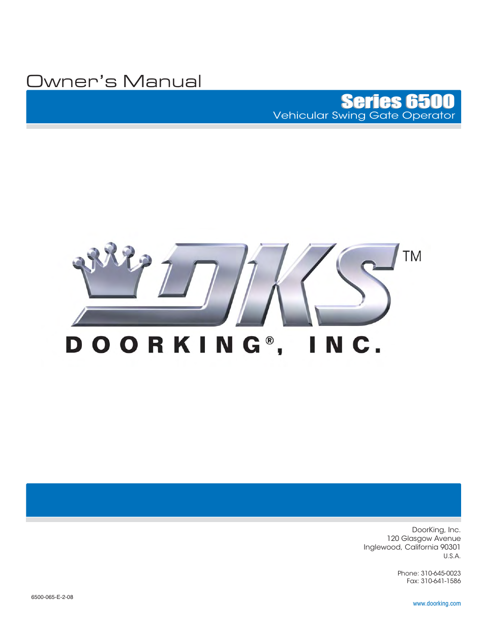 Owner’s manual, Series 6500 | Controlled Products Systems Group 6500-083 User Manual | Page 46 / 46