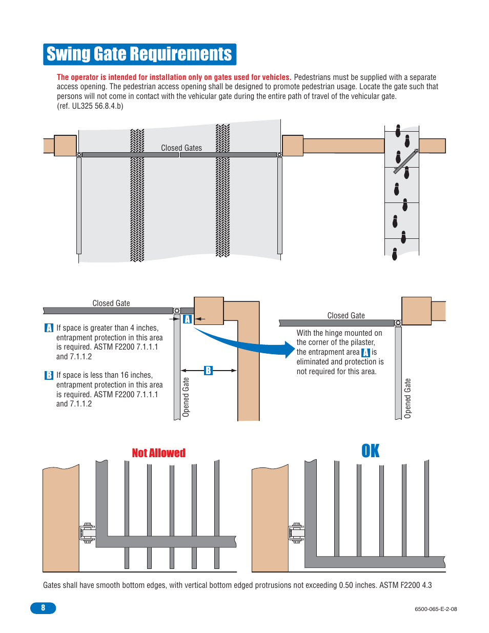 Swing gate requirements, Not allowed | Controlled Products Systems Group 6500-083 User Manual | Page 9 / 46