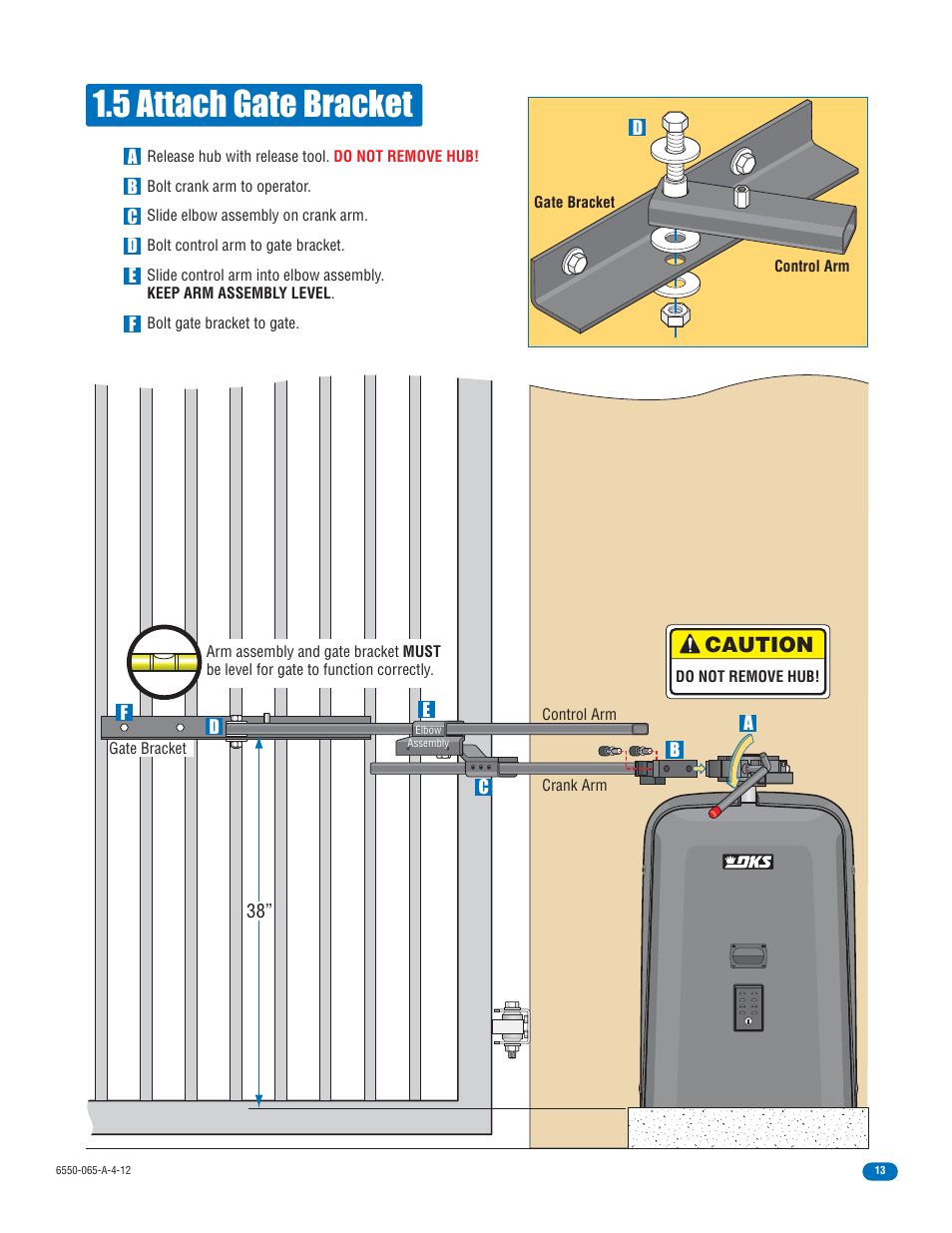 5 attach gate bracket, Caution | Controlled Products Systems Group 6550-080 User Manual | Page 15 / 42