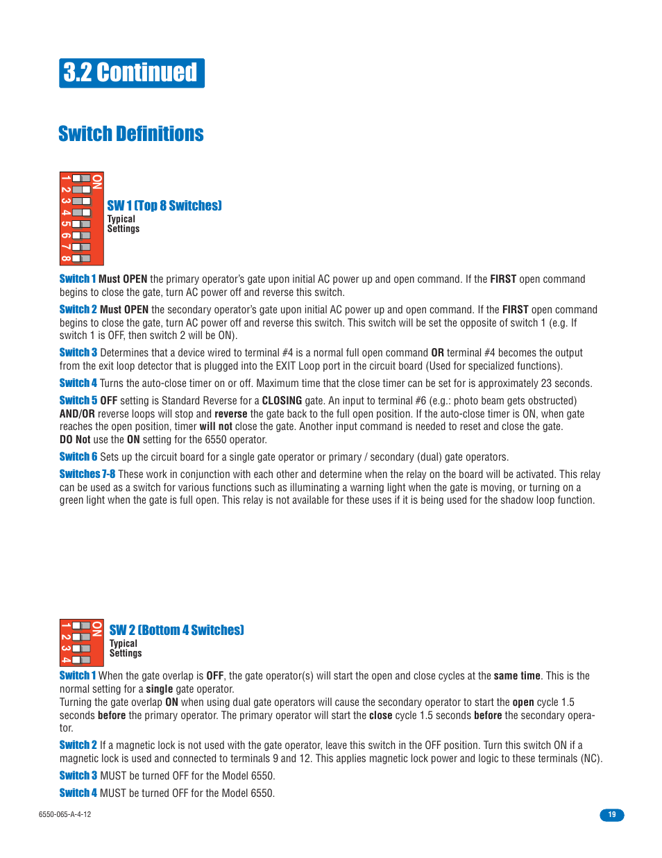 2 continued, Switch definitions | Controlled Products Systems Group 6550-080 User Manual | Page 21 / 42