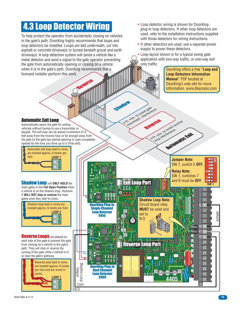 3 loop detector wiring, Reverse, Reverse automatic exit shadow | Exit loop port reverse loop port | Controlled Products Systems Group 6550-080 User Manual | Page 27 / 42