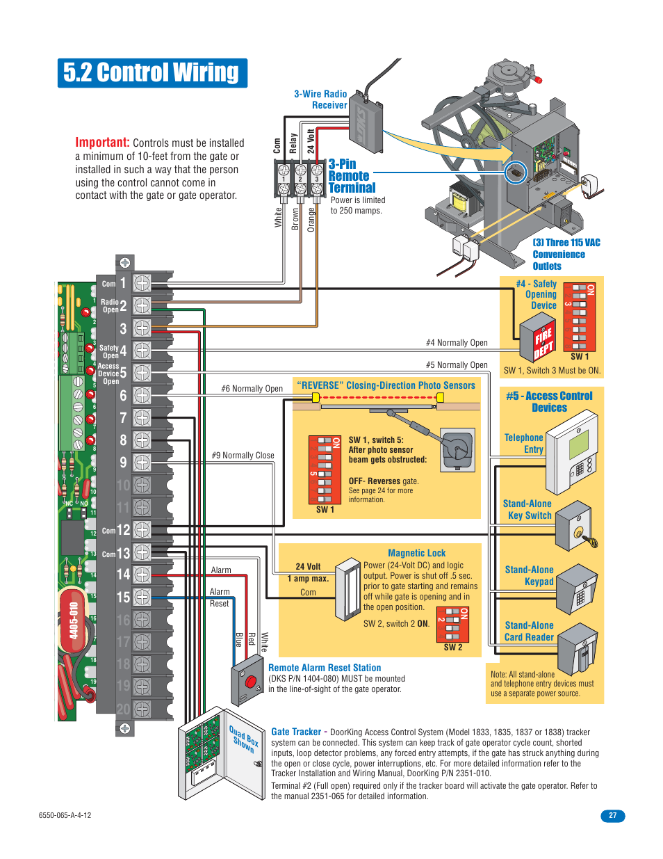 2 control wiring, Important, Pin remote terminal | Controlled Products Systems Group 6550-080 User Manual | Page 29 / 42
