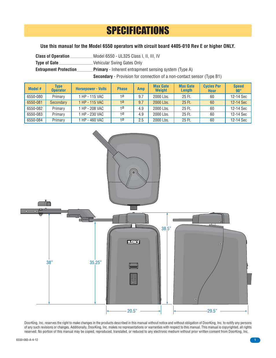 Specifications | Controlled Products Systems Group 6550-080 User Manual | Page 3 / 42