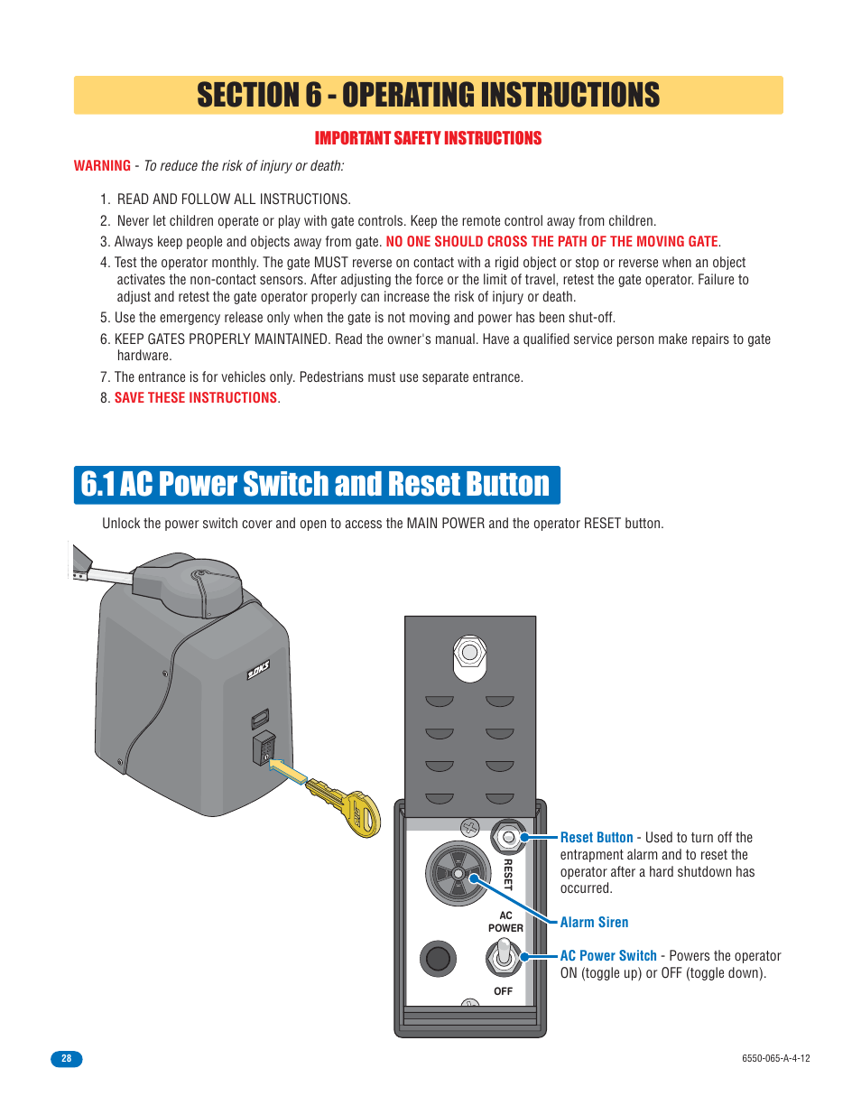1 ac power switch and reset button | Controlled Products Systems Group 6550-080 User Manual | Page 30 / 42