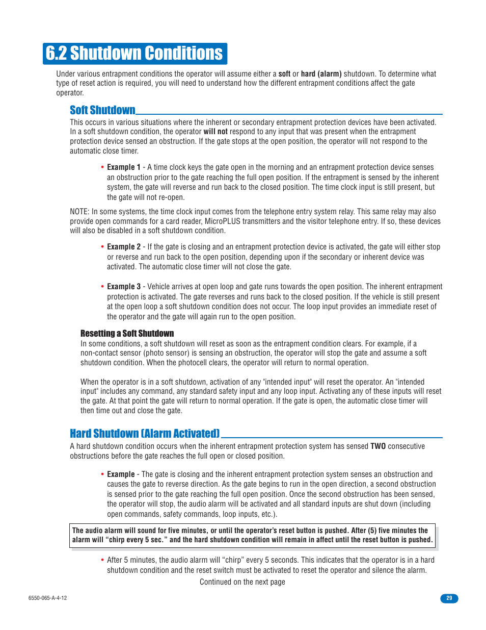 2 shutdown conditions, Soft shutdown, Hard shutdown (alarm activated) | Controlled Products Systems Group 6550-080 User Manual | Page 31 / 42