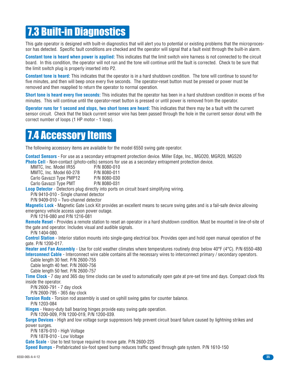 4 accessory items, 3 built-in diagnostics | Controlled Products Systems Group 6550-080 User Manual | Page 37 / 42