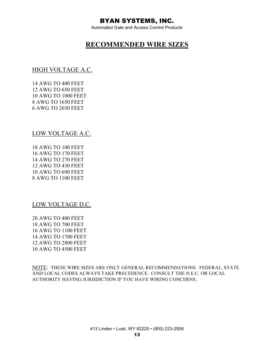 Recommended wire sizes | Controlled Products Systems Group 800IOL User Manual | Page 14 / 30