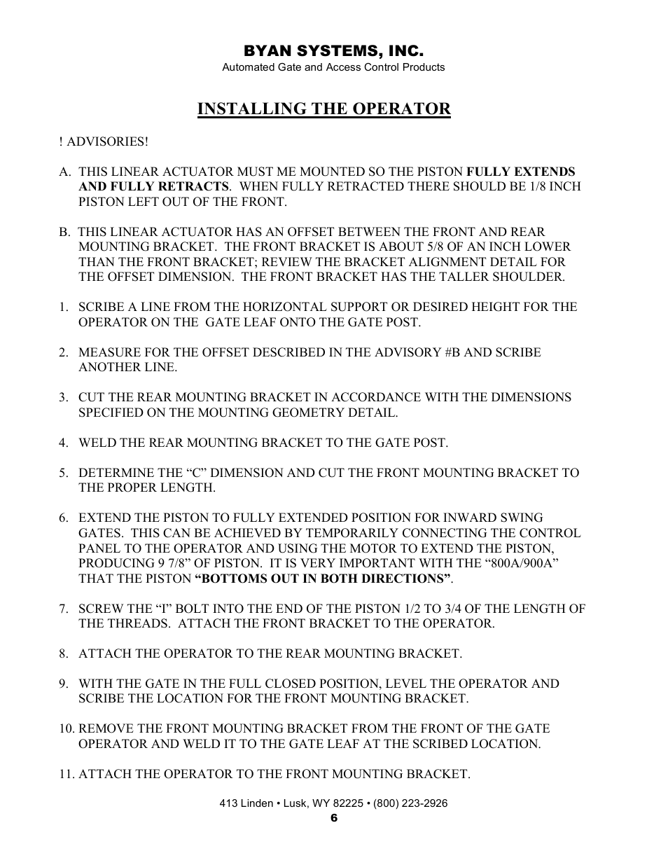 Installing the operator | Controlled Products Systems Group 800IOL User Manual | Page 7 / 30