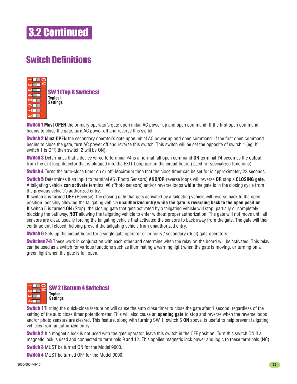2 continued, Switch definitions | Controlled Products Systems Group 9000-080 User Manual | Page 25 / 44