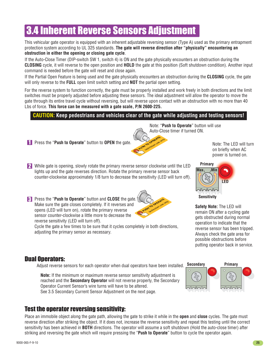 4 inherent reverse sensors adjustment | Controlled Products Systems Group 9000-080 User Manual | Page 27 / 44