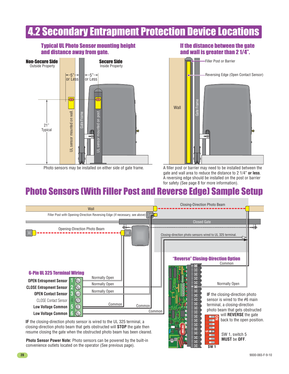 2 secondary entrapment protection device locations, Non-secure side, Secure side | Controlled Products Systems Group 9000-080 User Manual | Page 30 / 44