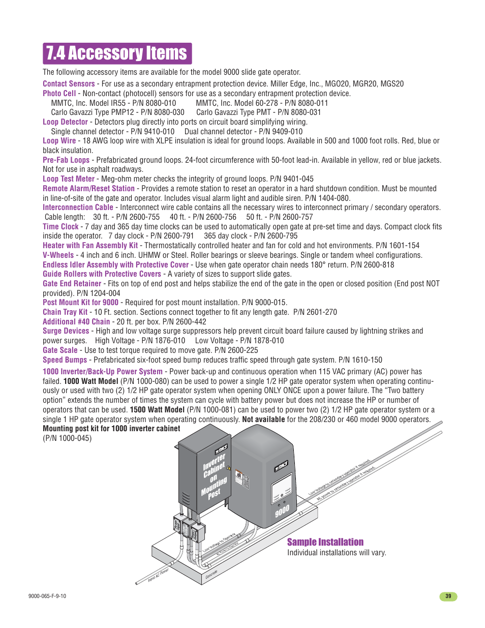 4 accessory items, Sample installation | Controlled Products Systems Group 9000-080 User Manual | Page 41 / 44