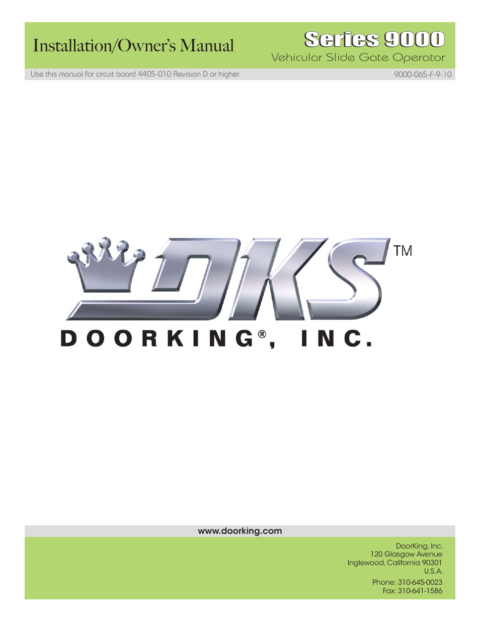 Series 9000, Installation/owner’s manual | Controlled Products Systems Group 9000-080 User Manual | Page 44 / 44