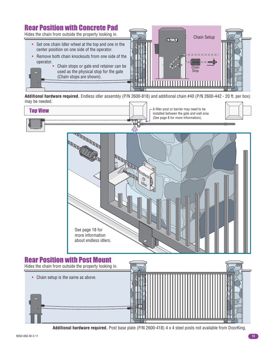 Rear position with concrete pad, Rear position with post mount | Controlled Products Systems Group 9050-080 User Manual | Page 15 / 42