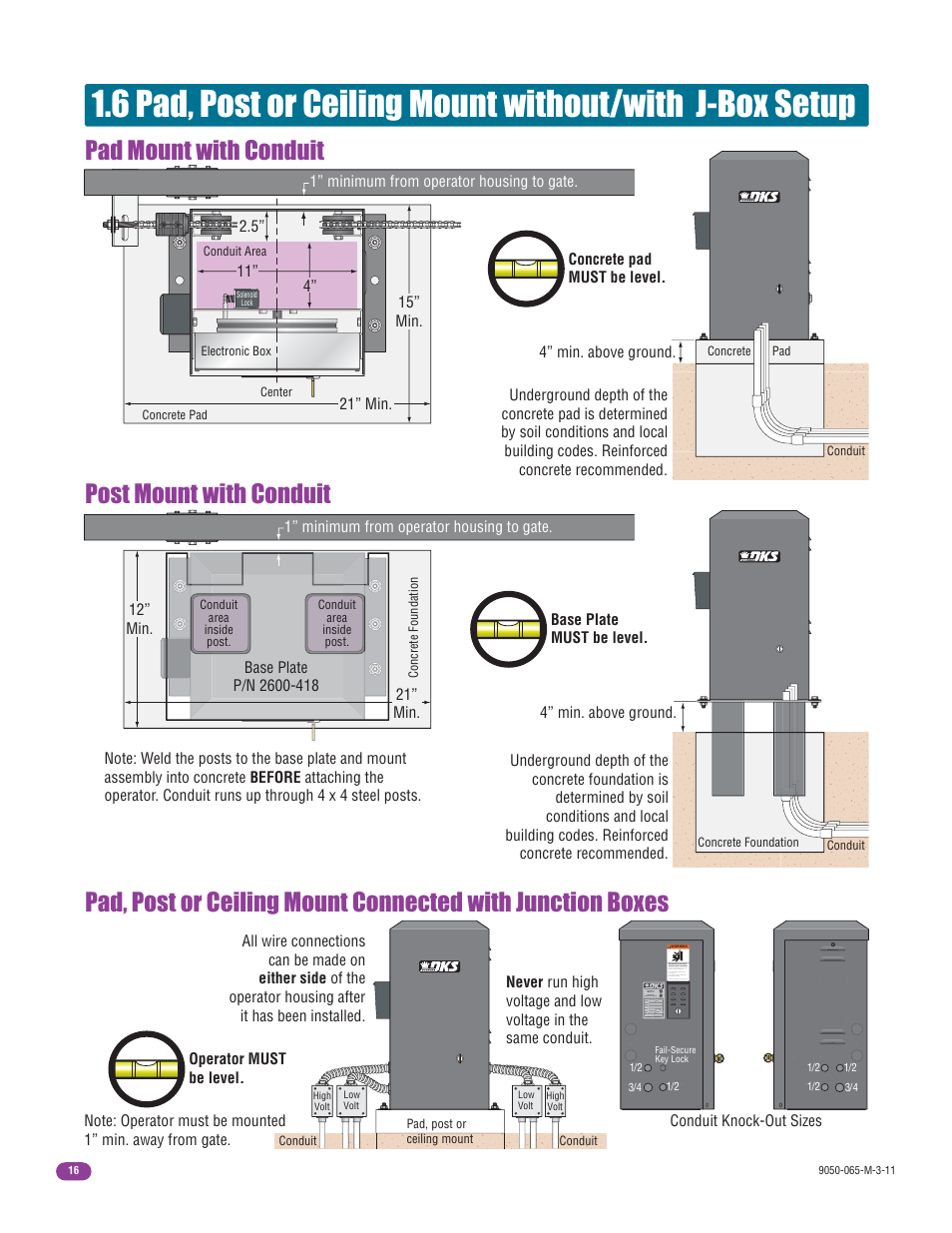 Post mount with conduit pad mount with conduit | Controlled Products Systems Group 9050-080 User Manual | Page 18 / 42