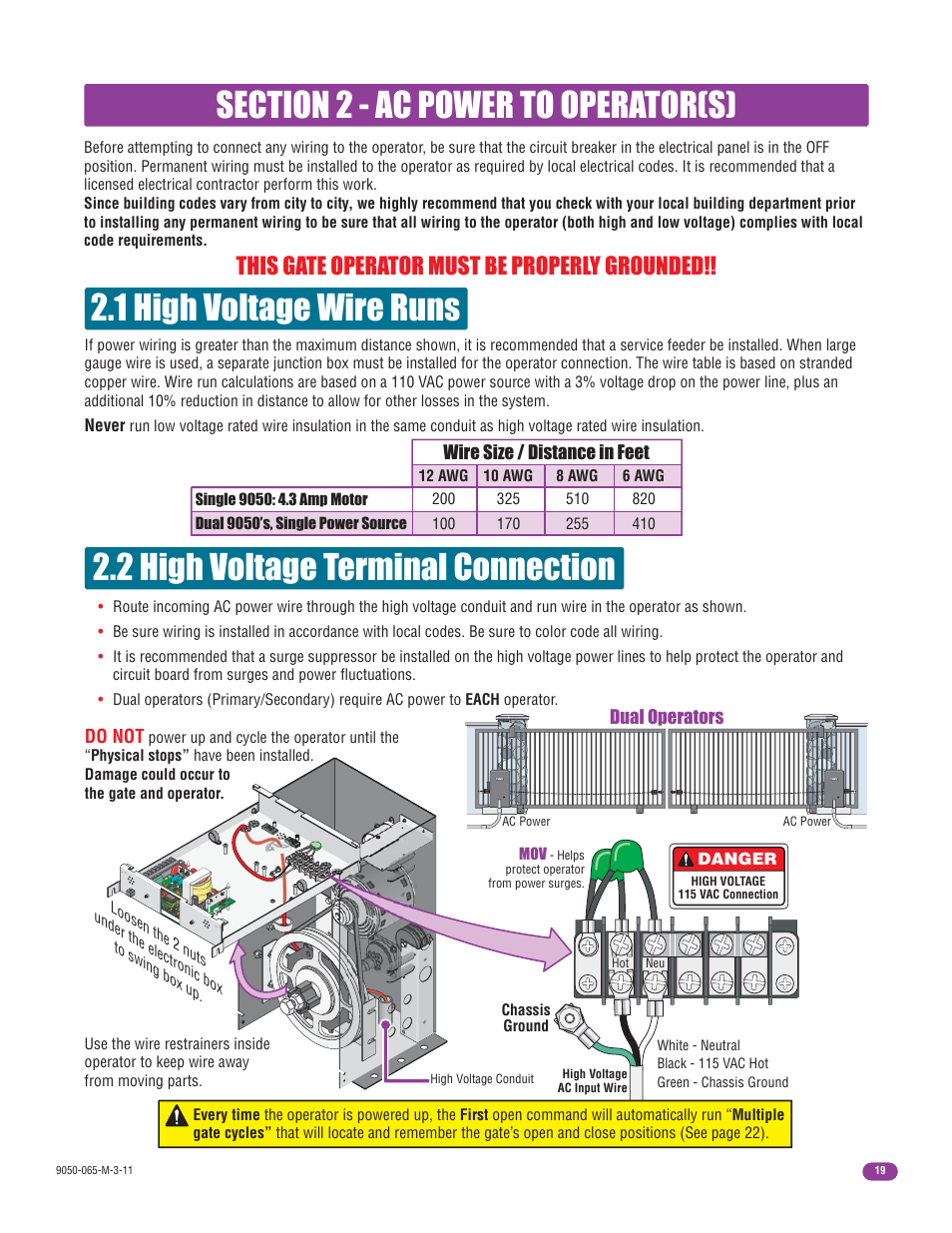 This gate operator must be properly grounded | Controlled Products Systems Group 9050-080 User Manual | Page 21 / 42