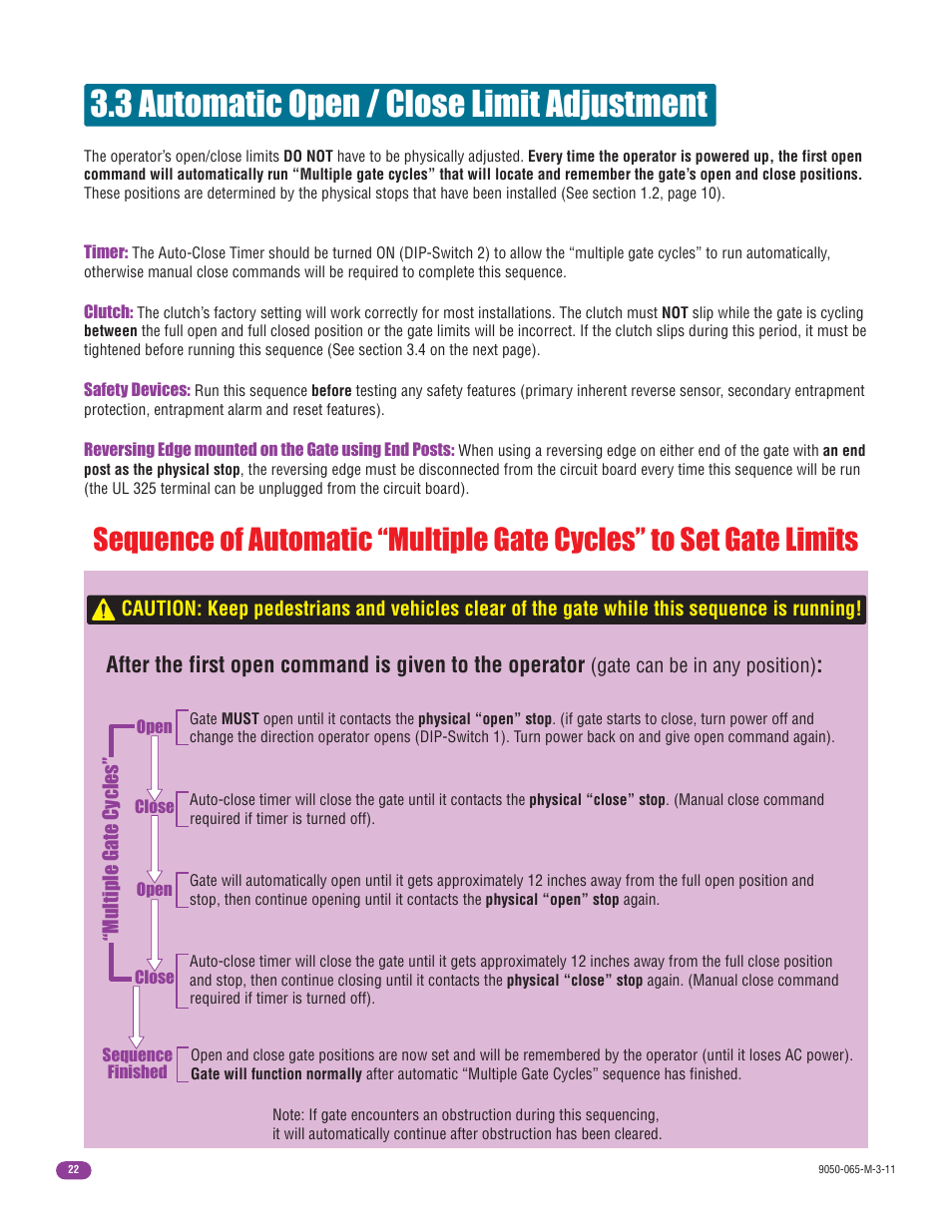 3 automatic open / close limit adjustment | Controlled Products Systems Group 9050-080 User Manual | Page 24 / 42