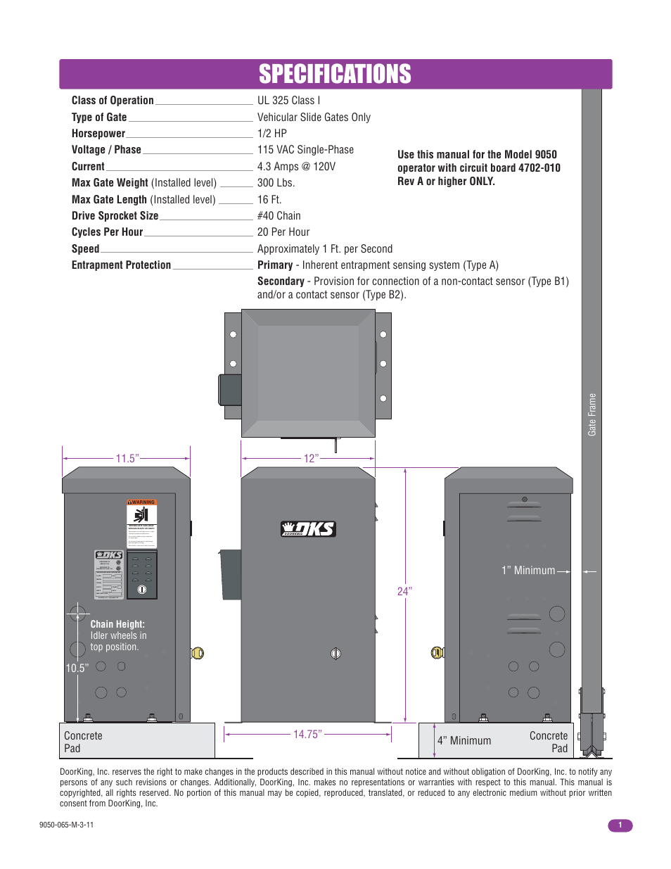 Specifications | Controlled Products Systems Group 9050-080 User Manual | Page 3 / 42