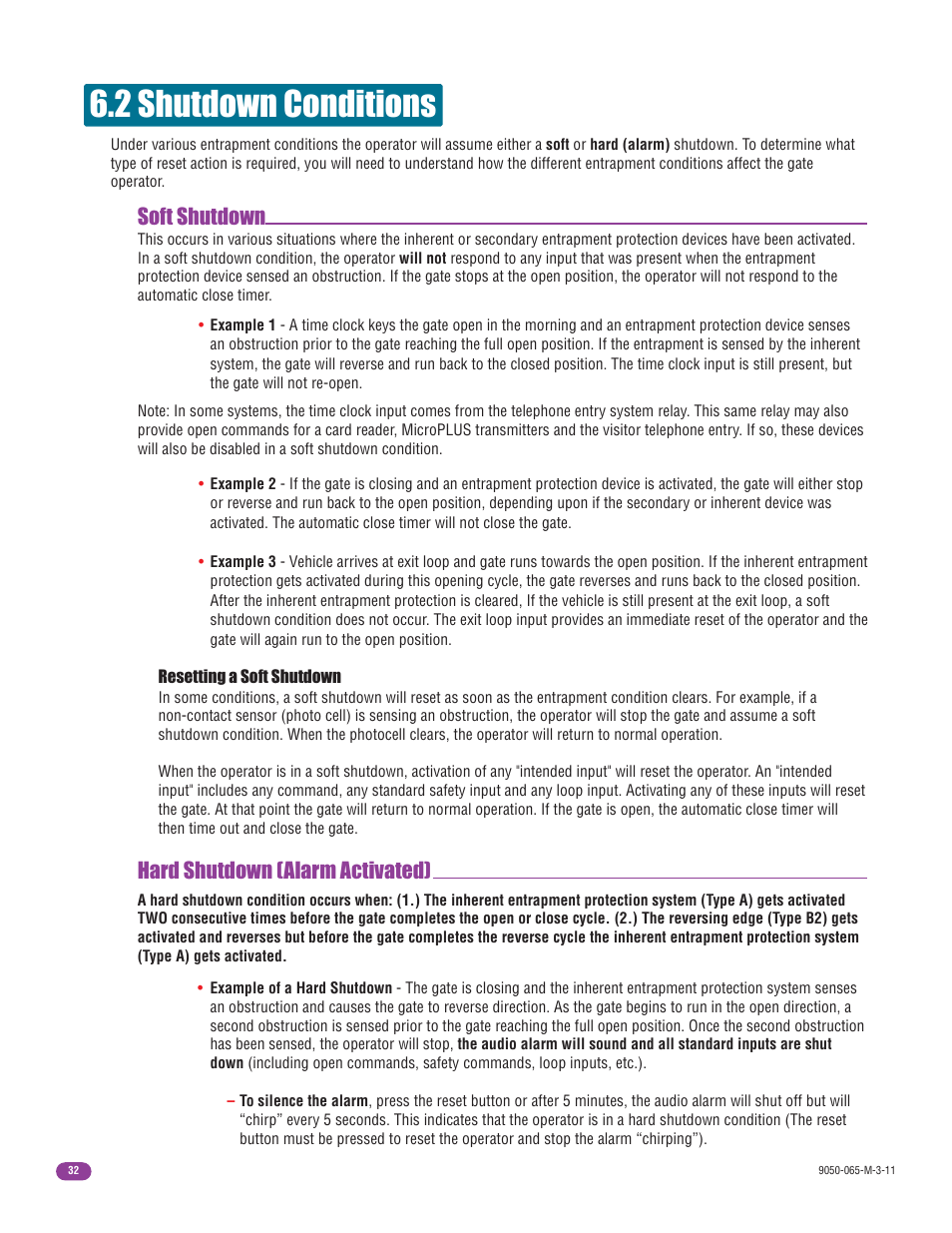 2 shutdown conditions, Soft shutdown, Hard shutdown (alarm activated) | Controlled Products Systems Group 9050-080 User Manual | Page 34 / 42