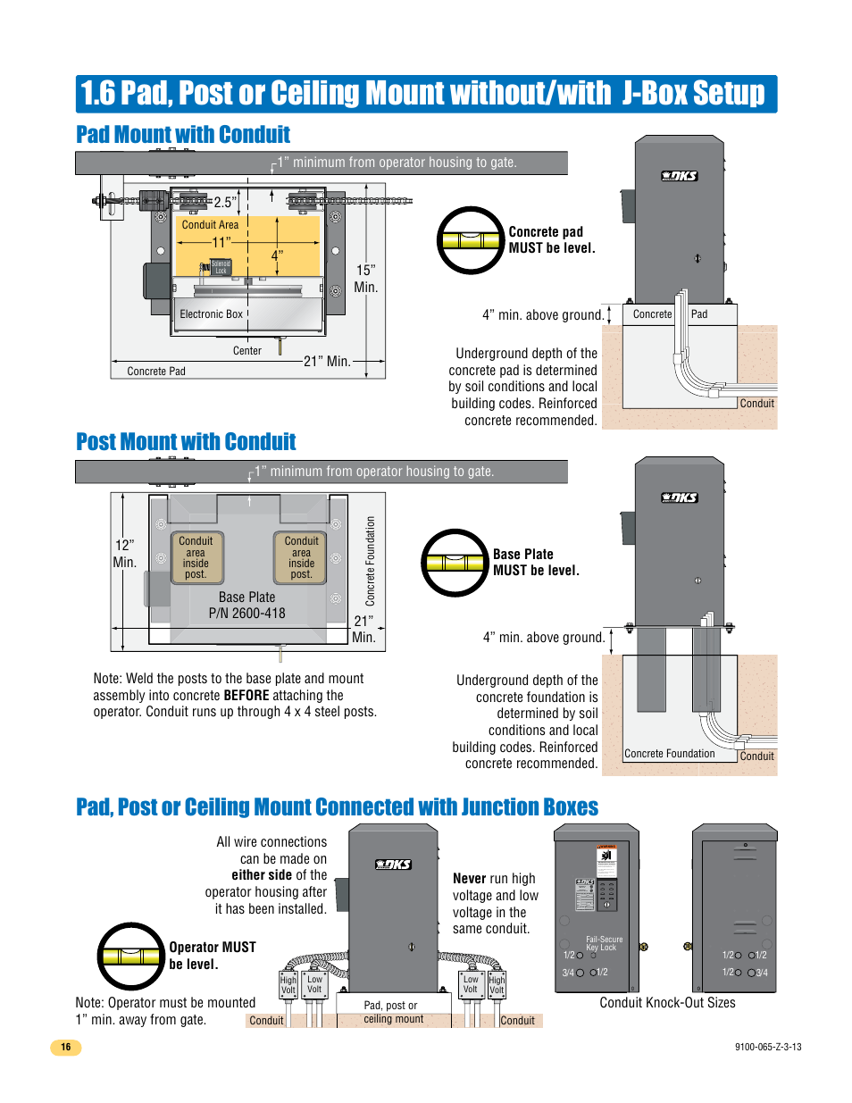 Post mount with conduit pad mount with conduit | Controlled Products Systems Group 9100-080 User Manual | Page 18 / 46