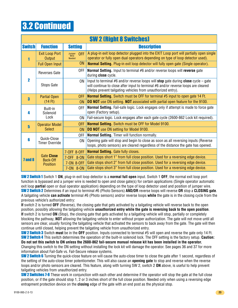 2 continued, Sw 2 (right 8 switches) | Controlled Products Systems Group 9100-080 User Manual | Page 25 / 46