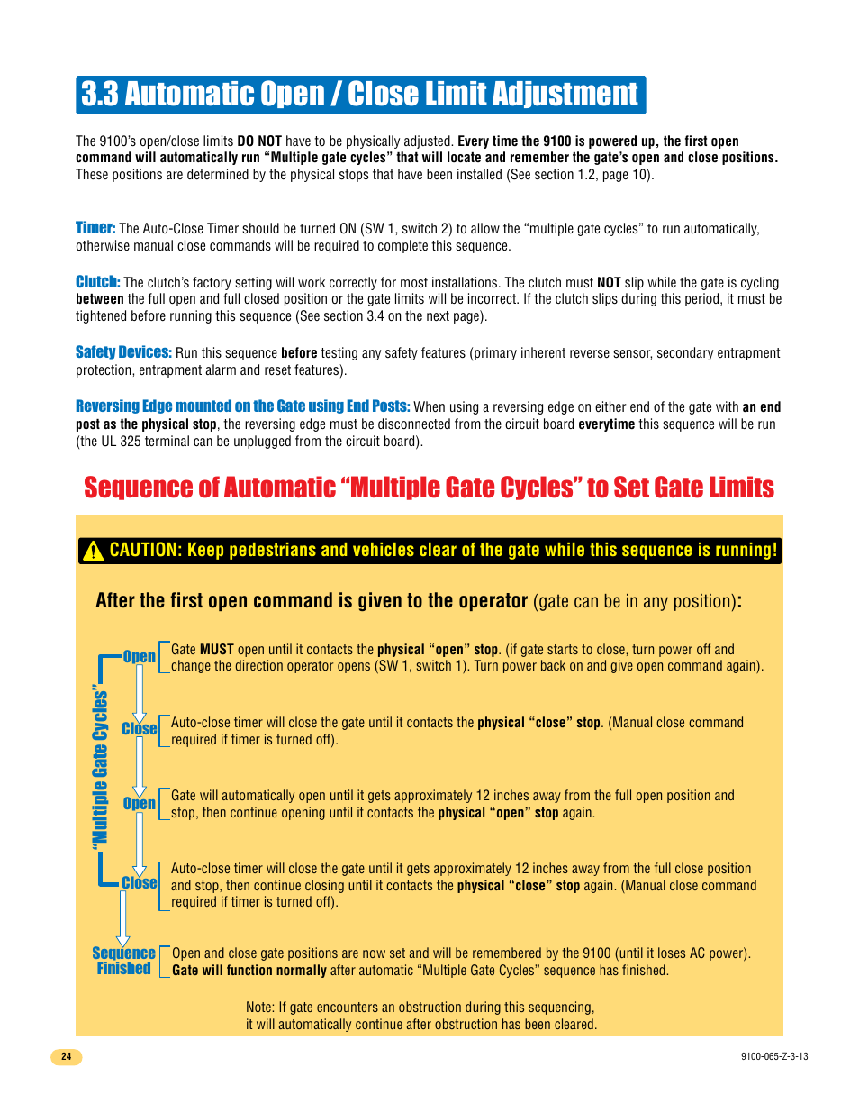 3 automatic open / close limit adjustment | Controlled Products Systems Group 9100-080 User Manual | Page 26 / 46