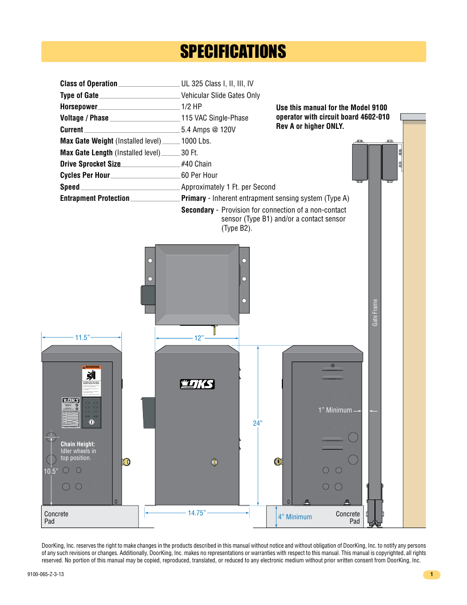 Specifications | Controlled Products Systems Group 9100-080 User Manual | Page 3 / 46